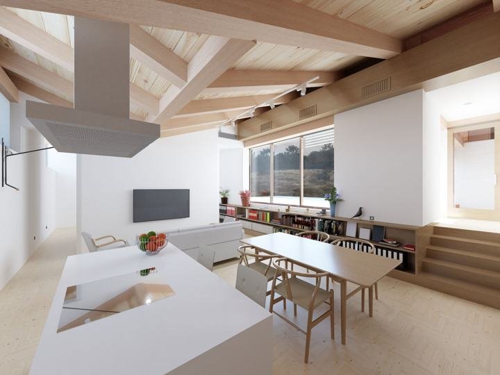Ventosa House: render del salón cocina